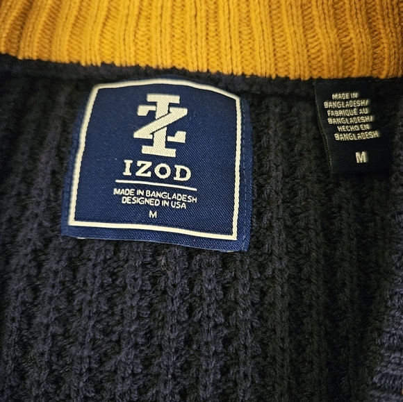 IZOD Navy Cardigan with Yellow and White Accents Vintage - Picture 3 of 6